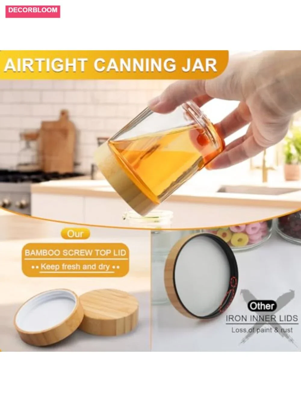 12pc 8oz Glass Spice Jars with Bamboo Lids & Labels, Airtight Kitchen Storage